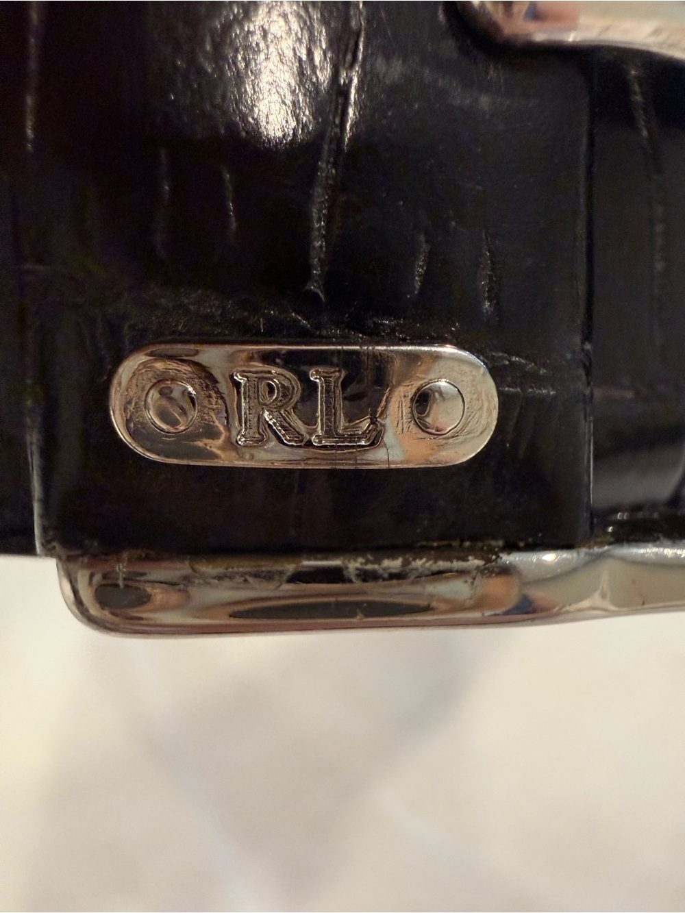 Ralph Lauren Black Croc-Embossed Leather belt with Silver Hardware